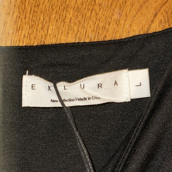 NWT EXLURA Black Square Long Sleeve Bodycon Midi Dress Split Front with Belt - Picture 6 of 9